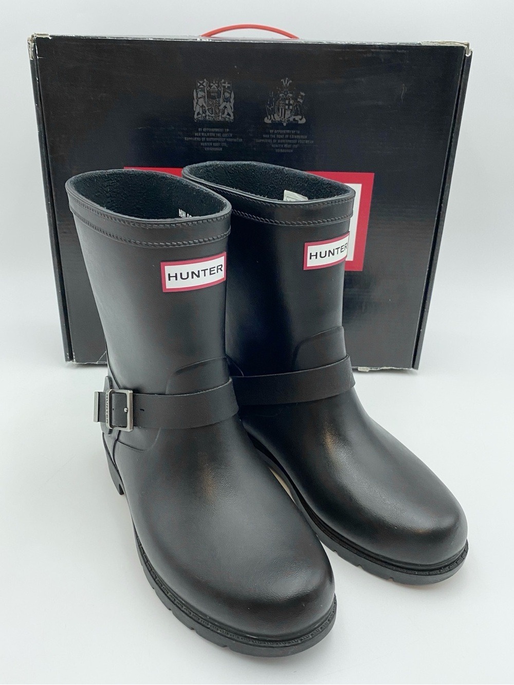 Hunter Shoreditch Moto-style Ankle Rain Boots Black Sz 7 w/ Box